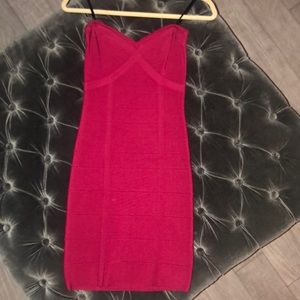 Bright pink bebe strapless dress!